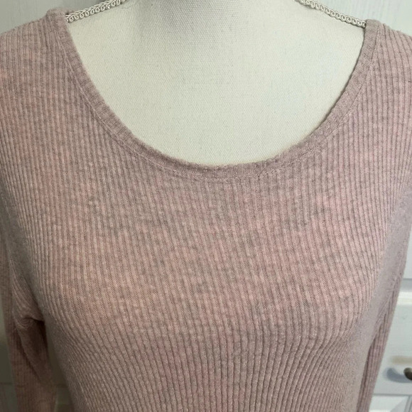 Anthropologie Velvet by Graham Spencer Ribbed Boat Neck Tunic Long Sleeve Pink S - Picture 3 of 7